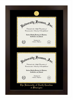 University of North Carolina at Wilmington Double Degree (Stacked) Frame in Manhattan Espresso with Black & Gold Mats for DOCUMENT: 8 1/2"H X 11"W  , DOCUMENT: 8 1/2"H X 11"W  