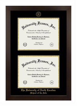 University of North Carolina School of the Arts Double Degree (Stacked) Frame in Manhattan Espresso with Black & Gold Mats for document: 8 1/2"h x 11"w  , document: 8 1/2"h x 11"w  
