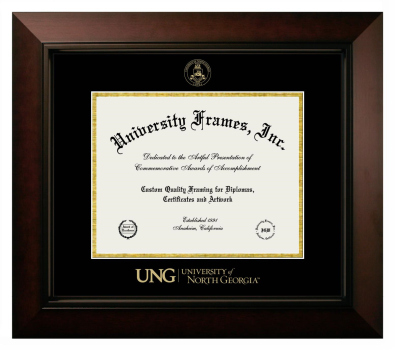 University of North Georgia Diploma Frame in Legacy Black Cherry with Black & Gold Mats for DOCUMENT: 8 1/2"H X 11"W  