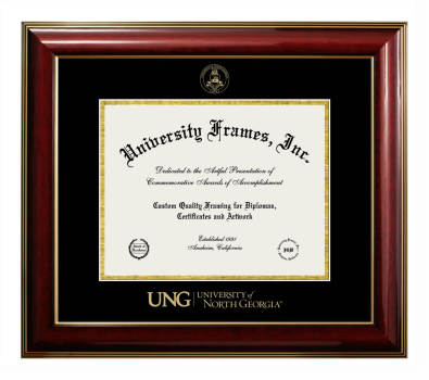 University of North Georgia Diploma Frame in Classic Mahogany with Gold Trim with Black & Gold Mats for DOCUMENT: 8 1/2"H X 11"W  