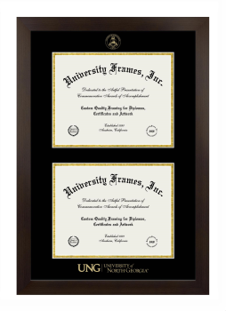 University of North Georgia Double Degree (Stacked) Frame in Manhattan Espresso with Black & Gold Mats for document: 8 1/2"h x 11"w  , document: 8 1/2"h x 11"w  