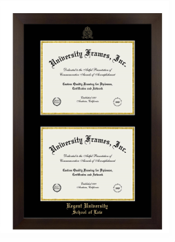 Regent University School of Law Double Degree (Stacked) Frame in Manhattan Espresso with Black & Gold Mats for document: 8 1/2"h x 11"w  , document: 8 1/2"h x 11"w  