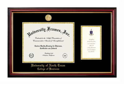 University of North Texas College of Business Diploma with Announcement Frame in Petite Mahogany with Gold Trim with Black & Gold Mats for document: 8 1/2"h x 11"w  , diploma: 7"h x 4"w  