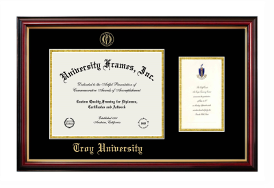 Troy University Diploma with Announcement Frame in Petite Mahogany with Gold Trim with Black & Gold Mats for DOCUMENT: 8 1/2"H X 11"W  ,  7"H X 4"W  