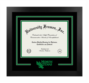 University of North Texas College of Merchandising, Hospitality, and Tourism Logo Mat Frame in Manhattan Black with Black & Kelly Green Mats for document: 8 1/2"h x 11"w  