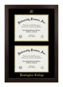 Remington College Double Degree (Stacked) Frame in Manhattan Espresso with Black & Gold Mats for document: 8 1/2"h x 11"w  , document: 8 1/2"h x 11"w  