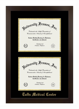 Tufts Medical Center Double Degree (Stacked) Frame in Manhattan Espresso with Black & Gold Mats for document: 8 1/2"h x 11"w  , document: 8 1/2"h x 11"w  
