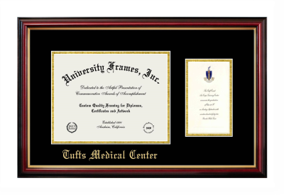 Tufts Medical Center Diploma with Announcement Frame in Petite Mahogany with Gold Trim with Black & Gold Mats for document: 8 1/2"h x 11"w  , diploma: 7"h x 4"w  