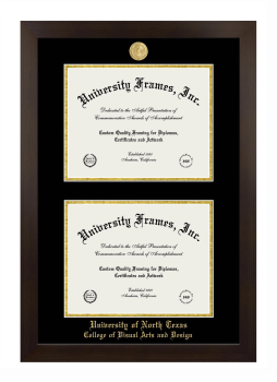 University of North Texas College of Visual Arts and Design Double Degree (Stacked) Frame in Manhattan Espresso with Black & Gold Mats for document: 8 1/2"h x 11"w  , document: 8 1/2"h x 11"w  