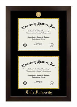 Tufts University Double Degree (Stacked) Frame in Manhattan Espresso with Black & Gold Mats for document: 8 1/2"h x 11"w  , document: 8 1/2"h x 11"w  