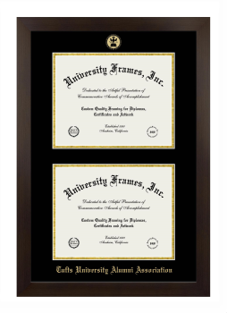 Tufts University Alumni Association Double Degree (Stacked) Frame in Manhattan Espresso with Black & Gold Mats for document: 8 1/2"h x 11"w  , document: 8 1/2"h x 11"w  