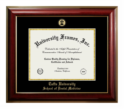 Tufts University School of Dental Medicine Diploma Frame in Classic Mahogany with Gold Trim with Black & Gold Mats for document: 8 1/2"h x 11"w  