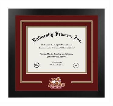 Logo Mat Frame in Manhattan Black with Maroon & Bronze Mats for DOCUMENT: 8 1/2"H X 11"W  