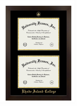 Rhode Island College Double Degree (Stacked) Frame in Manhattan Espresso with Black & Gold Mats for document: 8 1/2"h x 11"w  , document: 8 1/2"h x 11"w  