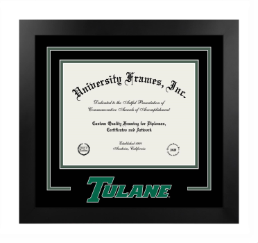 Tulane University Logo Mat Frame in Manhattan Black with Black & Forest Green Mats for DOCUMENT: 8 1/2"H X 11"W  