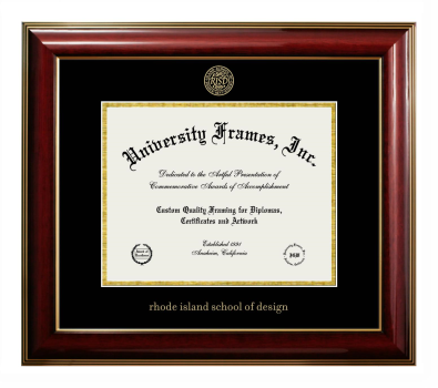 Rhode Island School of Design Diploma Frame in Classic Mahogany with Gold Trim with Black & Gold Mats for DOCUMENT: 8 1/2"H X 11"W  