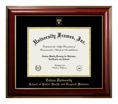 Tulane University School of Public Health and Tropical Medicine Diploma Frame in Classic Mahogany with Gold Trim with Black & Gold Mats for document: 8 1/2"h x 11"w  