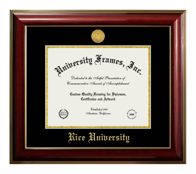 Rice University Diploma Frame in Classic Mahogany with Gold Trim with Black & Gold Mats for document: 8 1/2"h x 11"w  