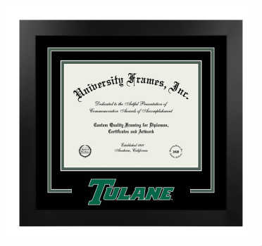 Tulane University School of Public Health and Tropical Medicine Logo Mat Frame in Manhattan Black with Black & Forest Green Mats for document: 8 1/2"h x 11"w  