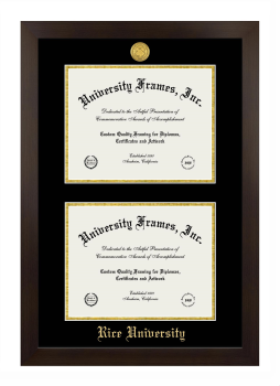 Rice University Double Degree (Stacked) Frame in Manhattan Espresso with Black & Gold Mats for document: 8 1/2"h x 11"w  , document: 8 1/2"h x 11"w  