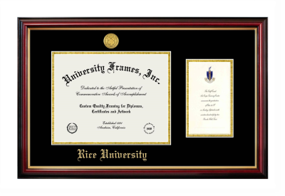 Rice University Diploma with Announcement Frame in Petite Mahogany with Gold Trim with Black & Gold Mats for document: 8 1/2"h x 11"w  , diploma: 7"h x 4"w  
