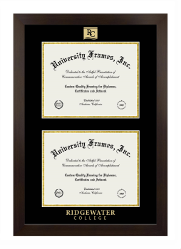 Ridgewater College Double Degree (Stacked) Frame in Manhattan Espresso with Black & Gold Mats for document: 8 1/2"h x 11"w  , document: 8 1/2"h x 11"w  