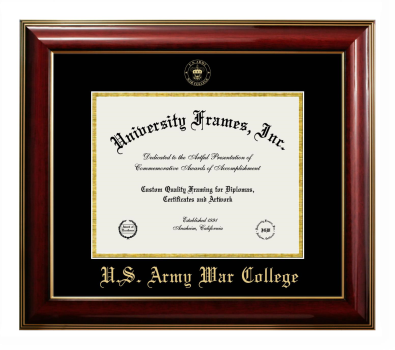 U.S. Army War College Diploma Frame in Classic Mahogany with Gold Trim with Black & Gold Mats for DOCUMENT: 8 1/2"H X 11"W  