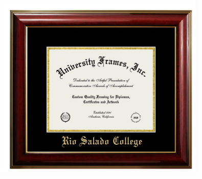 Rio Salado College Diploma Frame in Classic Mahogany with Gold Trim with Black & Gold Mats for DOCUMENT: 8 1/2"H X 11"W  