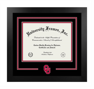 University of Oklahoma Logo Mat Frame in Manhattan Black with Black & Crimson Mats for DOCUMENT: 8 1/2"H X 11"W  