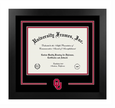 University of Oklahoma College of Allied Health Logo Mat Frame in Manhattan Black with Black & Crimson Mats for document: 8 1/2"h x 11"w  