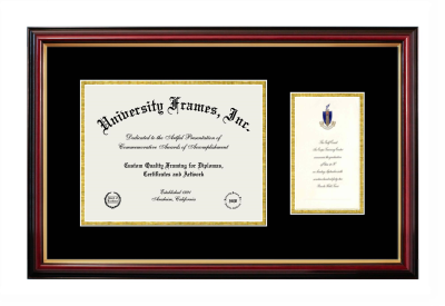 Diploma with Announcement Frame in Petite Mahogany with Gold Trim with Black & Gold Mats