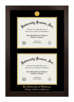 University of Oklahoma College of Arts and Sciences Double Degree (Stacked) Frame in Manhattan Espresso with Black & Gold Mats for document: 8 1/2"h x 11"w  , document: 8 1/2"h x 11"w  