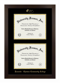 Roanoke - Chowan Community College Double Degree (Stacked) Frame in Manhattan Espresso with Black & Gold Mats for document: 8 1/2"h x 11"w  , document: 8 1/2"h x 11"w  