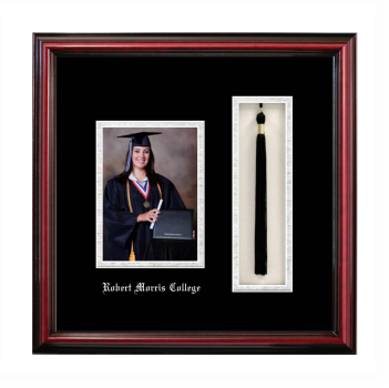 Robert Morris College 5 x 7 Portrait with Tassel Box Frame in Petite Cherry with Black & Silver Mats