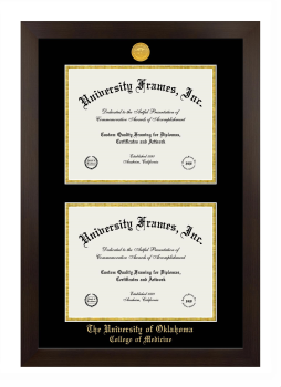 University of Oklahoma College of Medicine Double Degree (Stacked) Frame in Manhattan Espresso with Black & Gold Mats for document: 8 1/2"h x 11"w  , document: 8 1/2"h x 11"w  