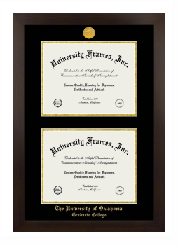 University of Oklahoma Graduate College Double Degree (Stacked) Frame in Manhattan Espresso with Black & Gold Mats for document: 8 1/2"h x 11"w  , document: 8 1/2"h x 11"w  