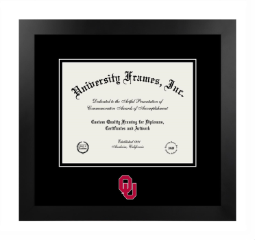 University of Oklahoma Jeannine Rainbolt College of Education Logo Mat Frame in Manhattan Black with  Mat for document: 8 1/2"h x 11"w  