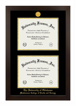 University of Oklahoma Mewbourne College of Earth and Energy Double Degree (Stacked) Frame in Manhattan Espresso with Black & Gold Mats for document: 8 1/2"h x 11"w  , document: 8 1/2"h x 11"w  