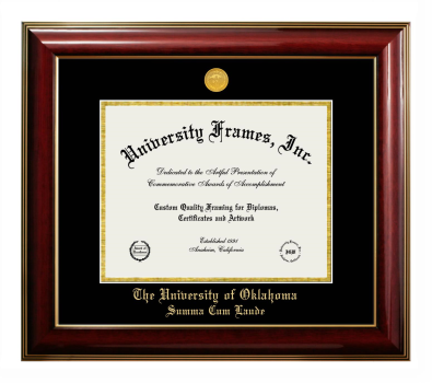University of Oklahoma Summa Cum Laude Diploma Frame in Classic Mahogany with Gold Trim with Black & Gold Mats for DOCUMENT: 8 1/2"H X 11"W  