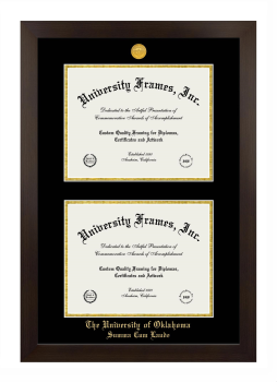 University of Oklahoma Summa Cum Laude Double Degree (Stacked) Frame in Manhattan Espresso with Black & Gold Mats for document: 8 1/2"h x 11"w  , document: 8 1/2"h x 11"w  