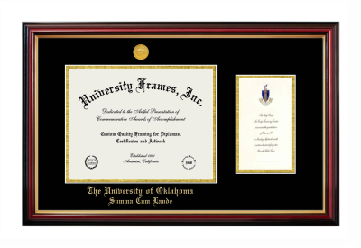 University of Oklahoma Summa Cum Laude Diploma with Announcement Frame in Petite Mahogany with Gold Trim with Black & Gold Mats for document: 8 1/2"h x 11"w  , diploma: 7"h x 4"w  