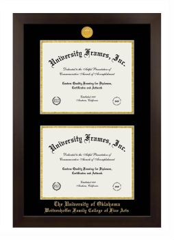University of Oklahoma Weitzenhoffer Family College of Fine Arts Double Degree (Stacked) Frame in Manhattan Espresso with Black & Gold Mats for document: 8 1/2"h x 11"w  , document: 8 1/2"h x 11"w  