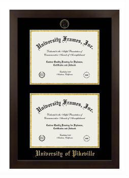 University of Pikeville Double Degree (Stacked) Frame in Manhattan Espresso with Black & Gold Mats for document: 8 1/2"h x 11"w  , document: 8 1/2"h x 11"w  
