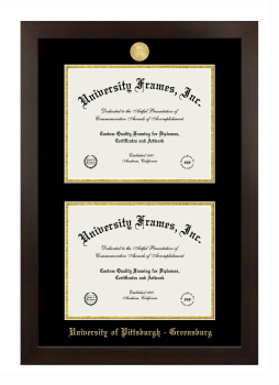 University of Pittsburgh - Greensburg Double Degree (Stacked) Frame in Manhattan Espresso with Black & Gold Mats for document: 8 1/2"h x 11"w  , document: 8 1/2"h x 11"w  