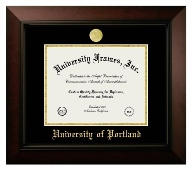 University of Portland Diploma Frame in Legacy Black Cherry with Black & Gold Mats for DOCUMENT: 8 1/2"H X 11"W  