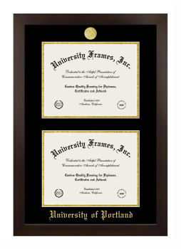 University of Portland Double Degree (Stacked) Frame in Manhattan Espresso with Black & Gold Mats for document: 8 1/2"h x 11"w  , document: 8 1/2"h x 11"w  