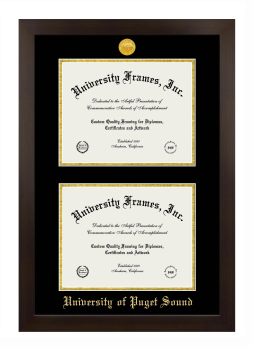University of Puget Sound Double Degree (Stacked) Frame in Manhattan Espresso with Black & Gold Mats for document: 8 1/2"h x 11"w  , document: 8 1/2"h x 11"w  