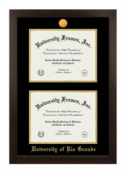 University of Rio Grande Double Degree (Stacked) Frame in Manhattan Espresso with Black & Gold Mats for document: 8 1/2"h x 11"w  , document: 8 1/2"h x 11"w  