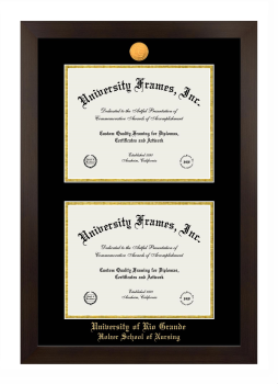 University of Rio Grande Holzer School of Nursing Double Degree (Stacked) Frame in Manhattan Espresso with Black & Gold Mats for document: 8 1/2"h x 11"w  , document: 8 1/2"h x 11"w  