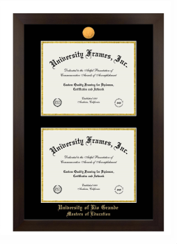 University of Rio Grande Masters of Education Double Degree (Stacked) Frame in Manhattan Espresso with Black & Gold Mats for document: 8 1/2"h x 11"w  , document: 8 1/2"h x 11"w  